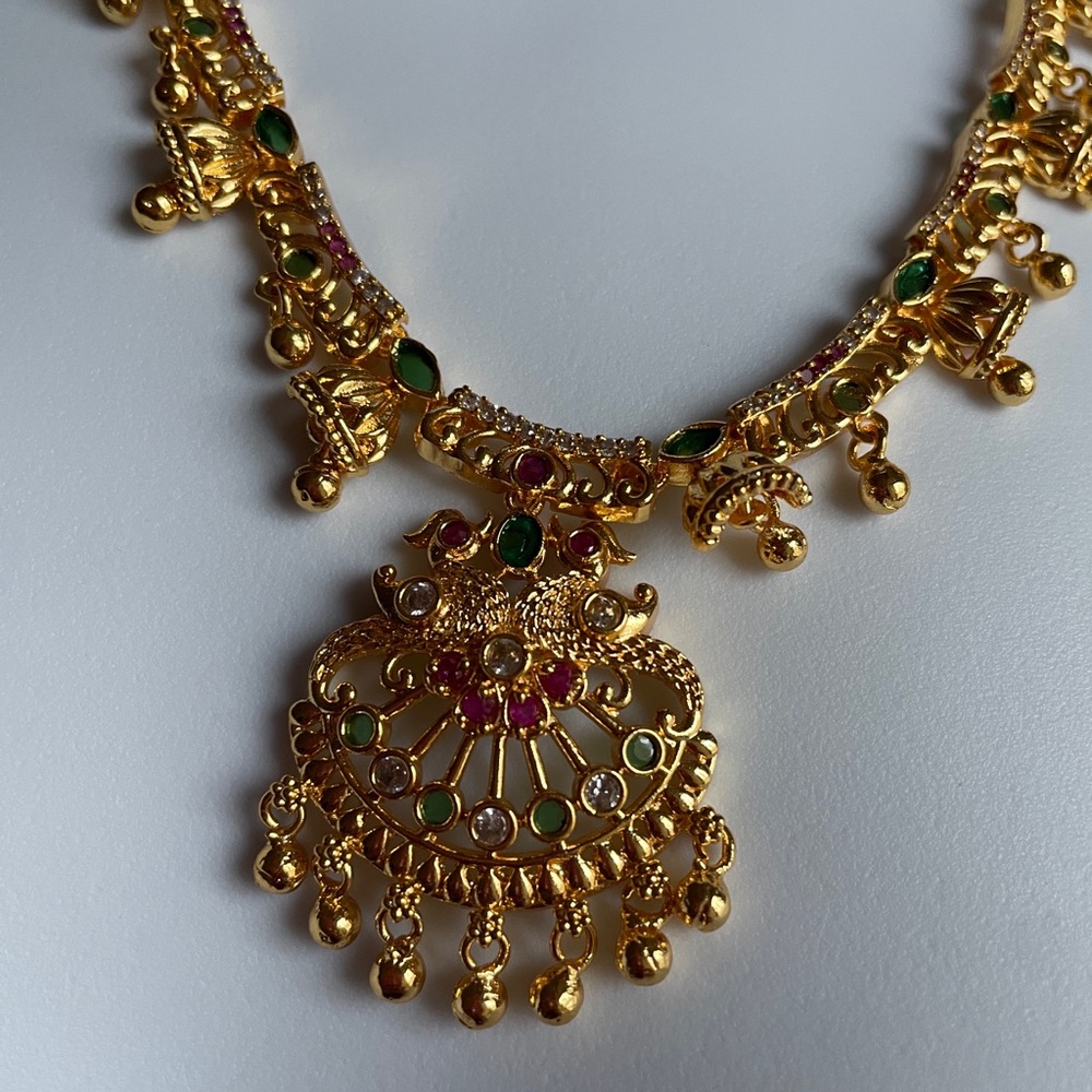 Gold-Tone Green & Pink Pendant Necklace - Women Jewelry